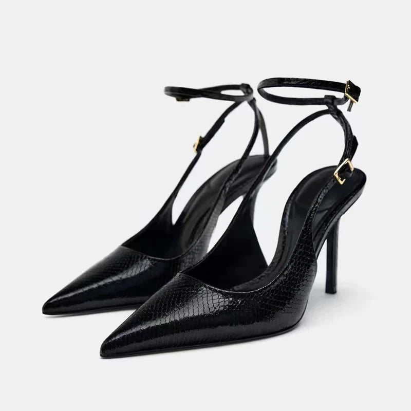 Snakeskin High Heel Sandals Women's Summer 2025 New Ele Thin Heel Sexy Lady Leopard Print Covered Head Sandals
