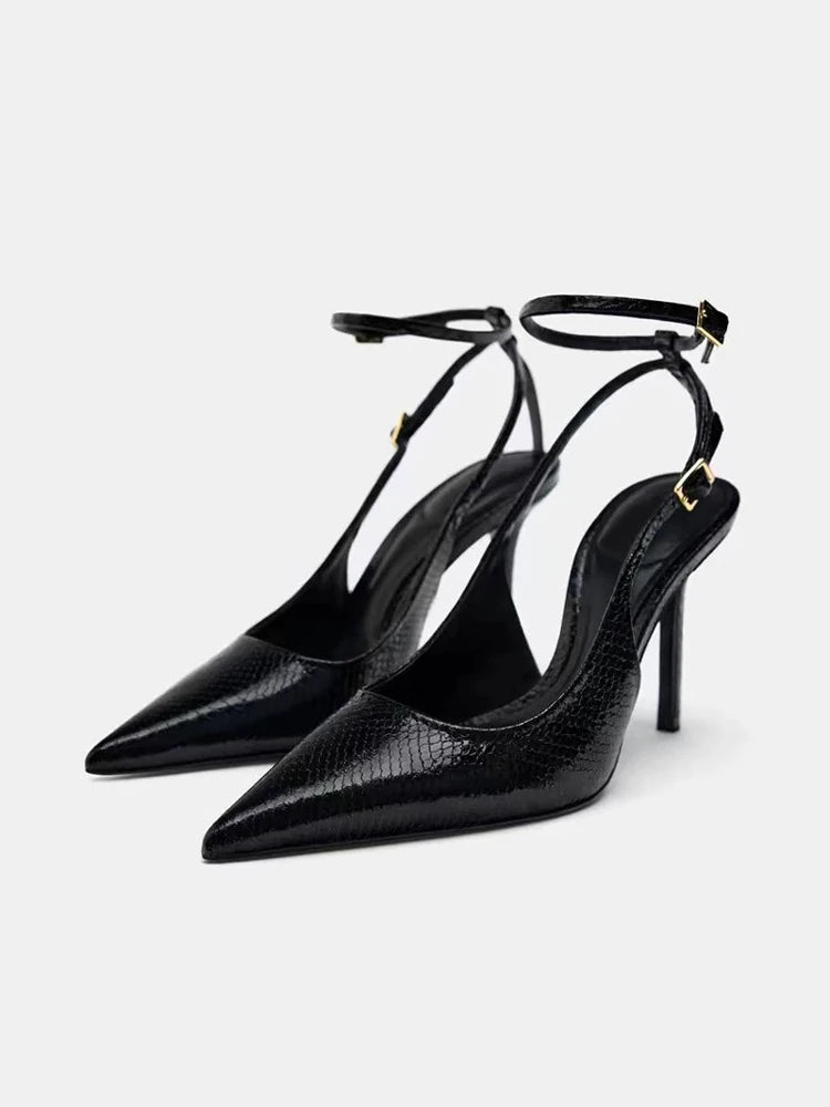 Snakeskin High Heel Sandals Women's Summer 2025 New Ele Thin Heel Sexy Lady Leopard Print Covered Head Sandals