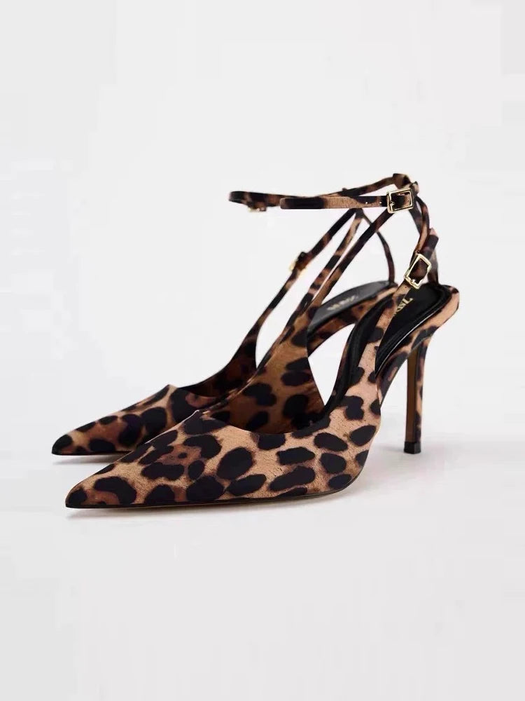 Snakeskin High Heel Sandals Women's Summer 2025 New Ele Thin Heel Sexy Lady Leopard Print Covered Head Sandals
