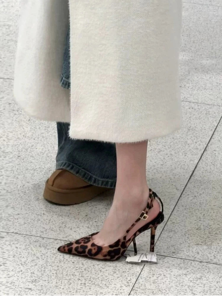 Snakeskin High Heel Sandals Women's Summer 2025 New Ele Thin Heel Sexy Lady Leopard Print Covered Head Sandals