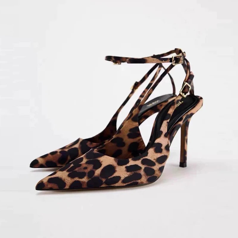Snakeskin High Heel Sandals Women's Summer 2025 New Ele Thin Heel Sexy Lady Leopard Print Covered Head Sandals