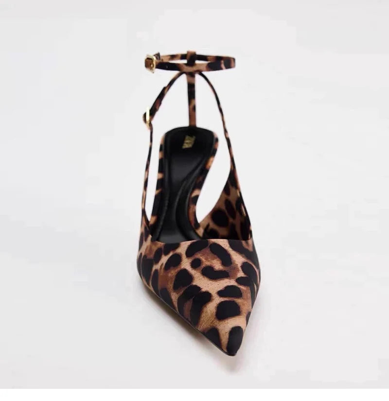 Snakeskin High Heel Sandals Women's Summer 2025 New Ele Thin Heel Sexy Lady Leopard Print Covered Head Sandals