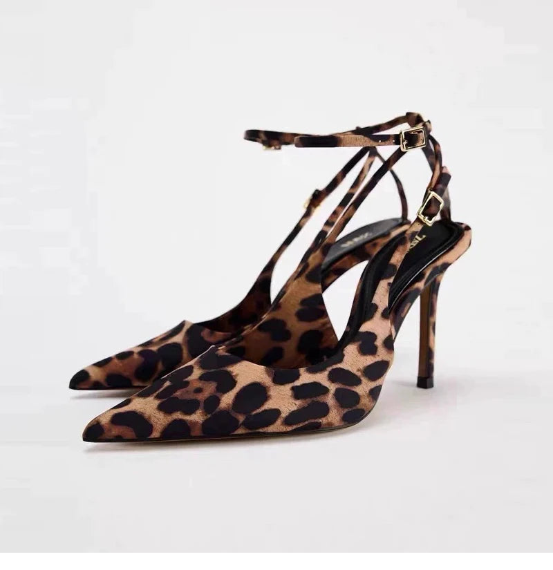 Snakeskin High Heel Sandals Women's Summer 2025 New Ele Thin Heel Sexy Lady Leopard Print Covered Head Sandals