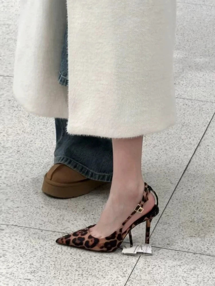 Snakeskin High Heel Sandals Women's Summer 2025 New Ele Thin Heel Sexy Lady Leopard Print Covered Head Sandals