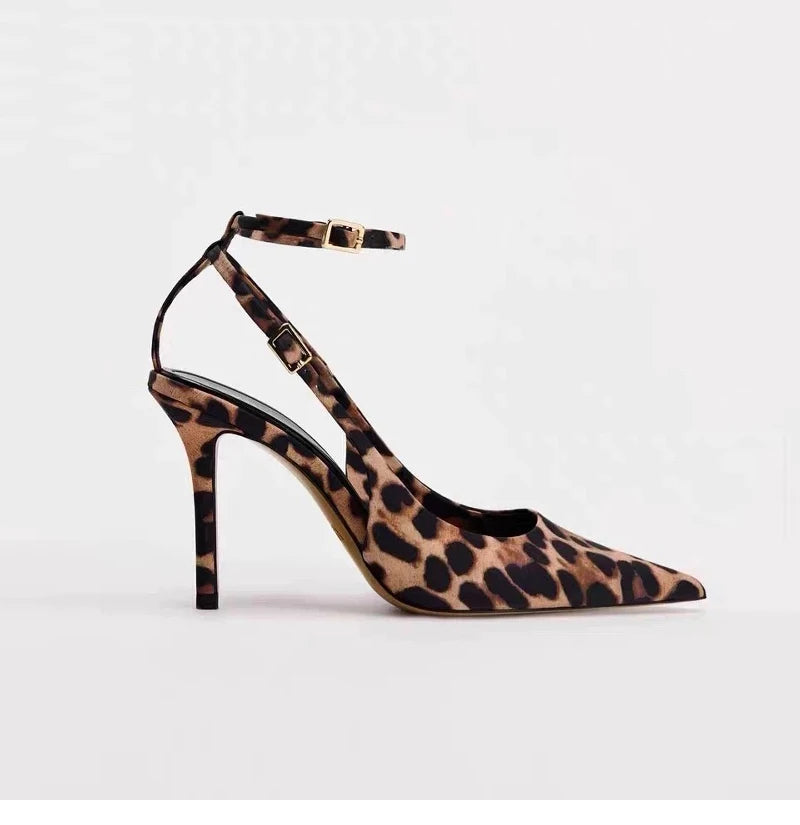 Snakeskin High Heel Sandals Women's Summer 2025 New Ele Thin Heel Sexy Lady Leopard Print Covered Head Sandals