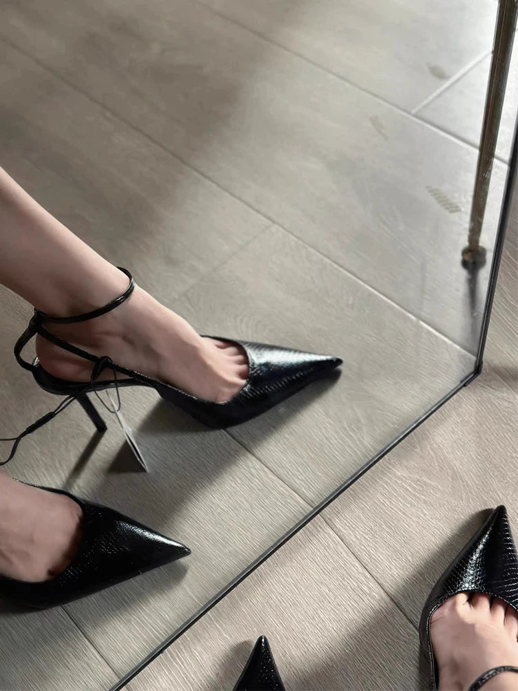 Snakeskin High Heel Sandals Women's Summer 2025 New Ele Thin Heel Sexy Lady Leopard Print Covered Head Sandals